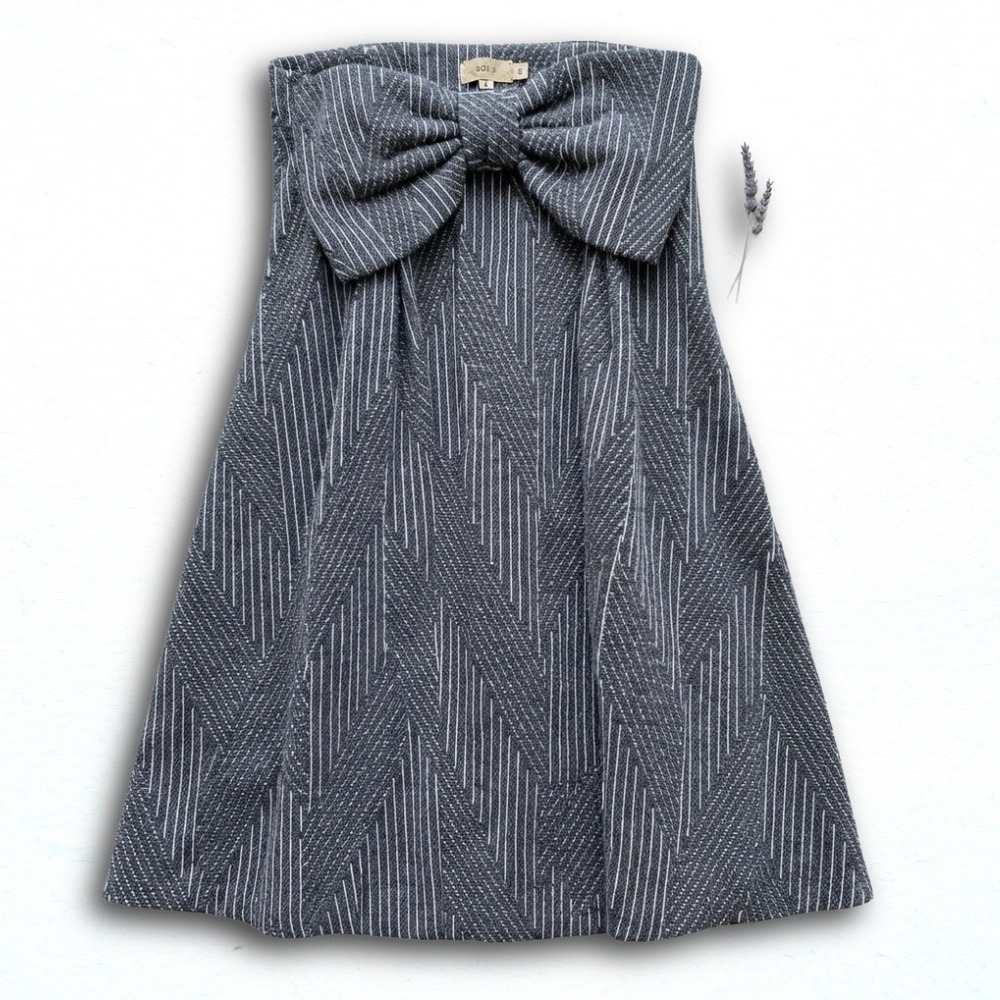 BLVD Womens Gray White Chevron Bow Waist Midi Skirt Size Medium Made in USA